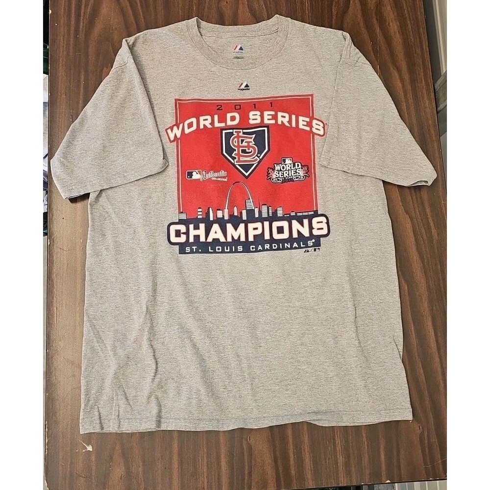 Majestic Mens Gray Tshirt Sz XL 2011 World Series Champions St Louis Cardinals